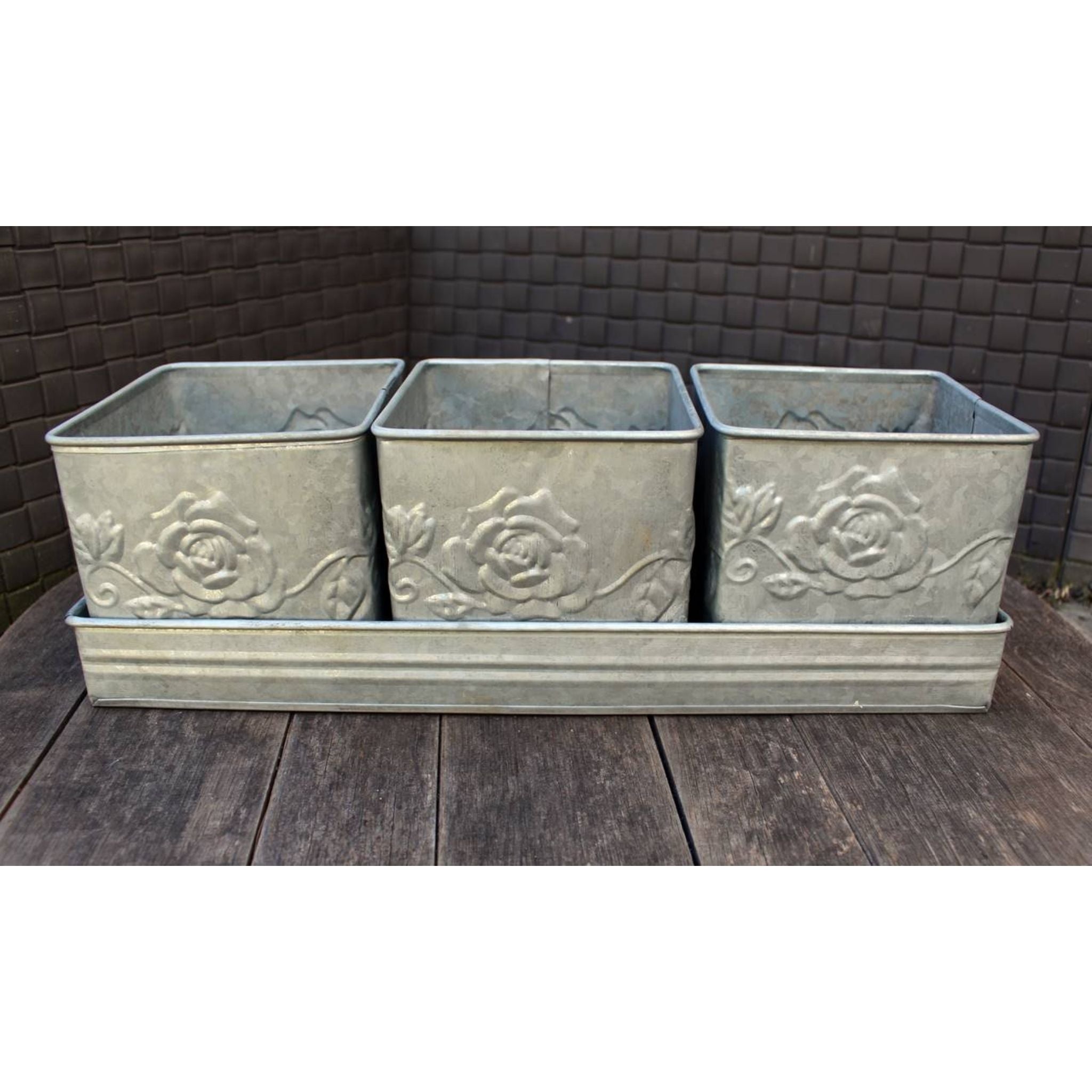 Zink Pflanztopf Set Rosen-Relief 3er Set Landhaus 37 cm