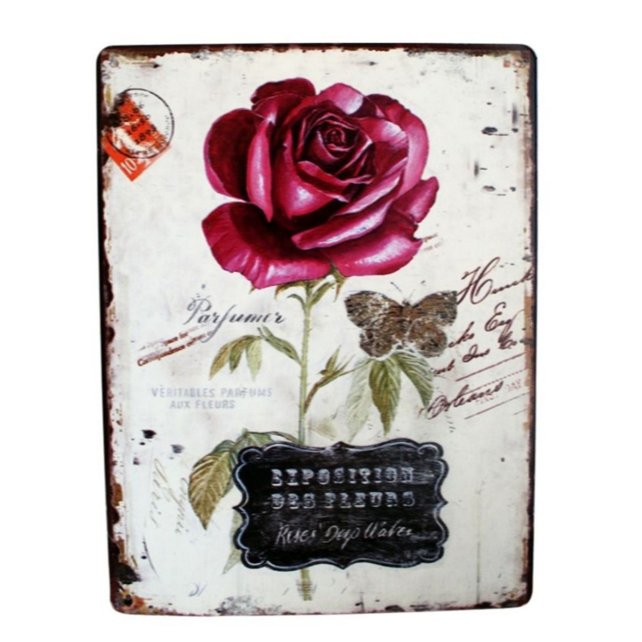 Shabby Blechschild Nostalgie Rose Vintage 33x25cm