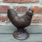 Hahn Gusseisen Antikbraun Schwere Gartenfigur H18cm