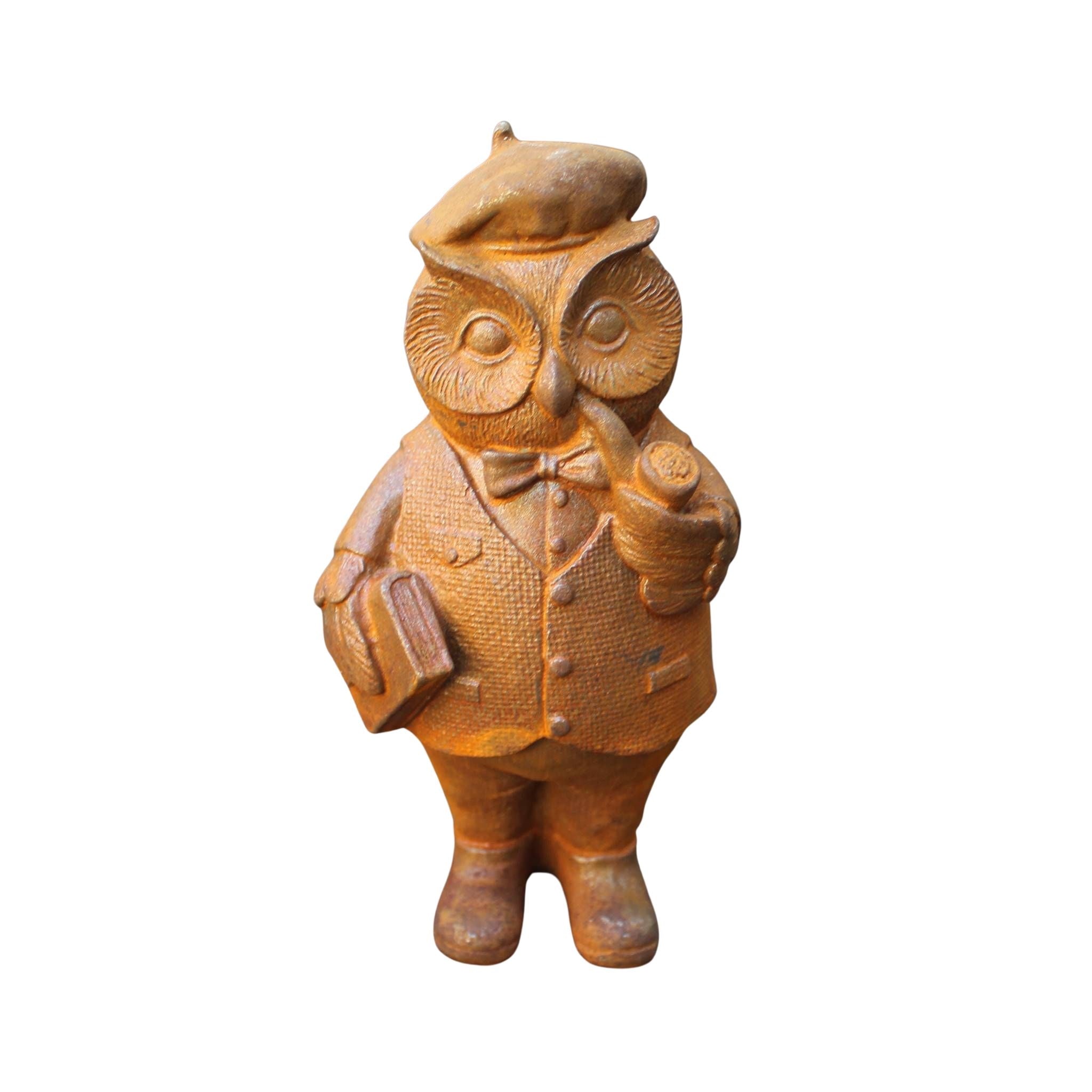 Edelrost Gartenfigur Eule Professor Vintage Look 20cm