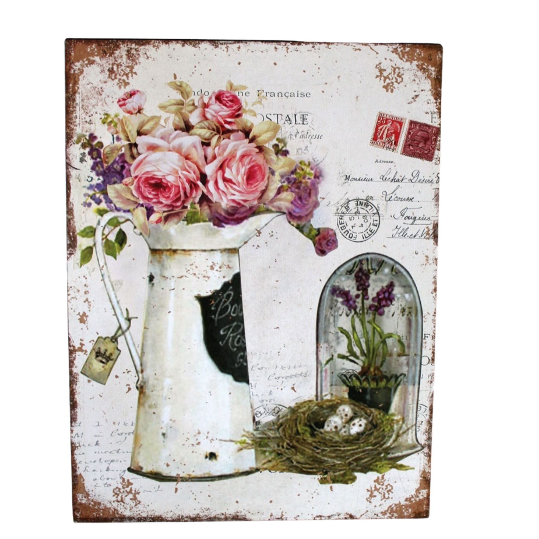 Blechschild Kanne Rosen Shabby Wandbild 25 x 33 cm
