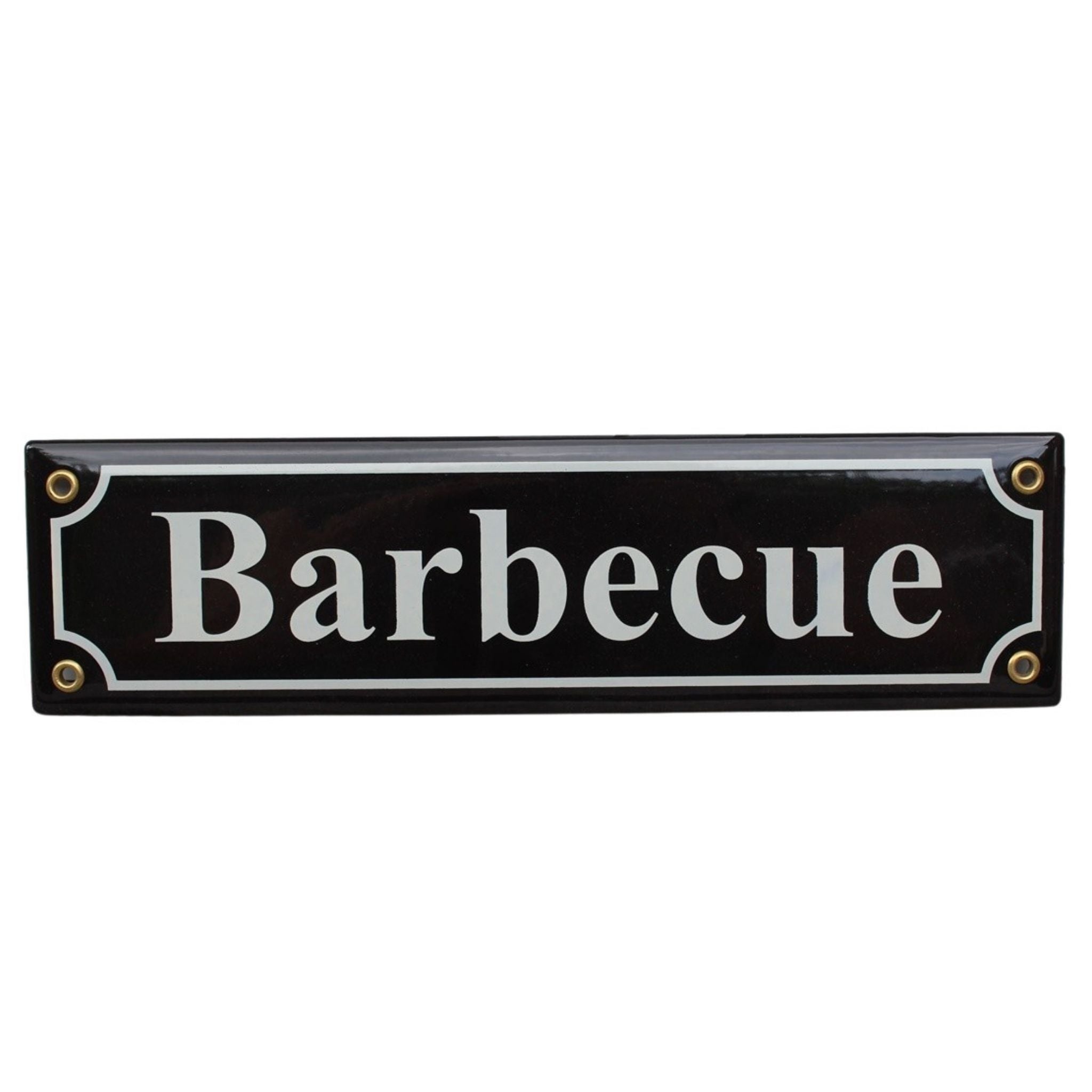 Emaille Schild Barbecue Schwarz Weiß im Nostalgie-Stil 30x8cm