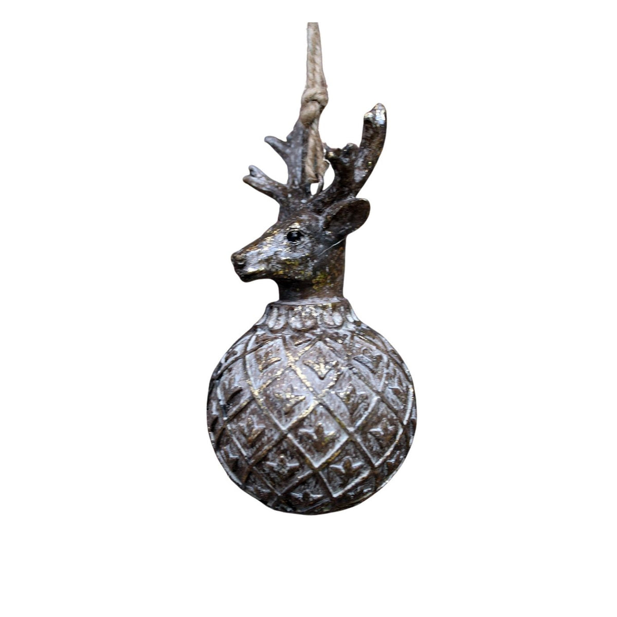 Weihnachtskugel Hirsch mit Geweih Landhaus 14 cm