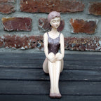 Badefrau Dekofigur sitzend Retro-Look Mauve 20 cm