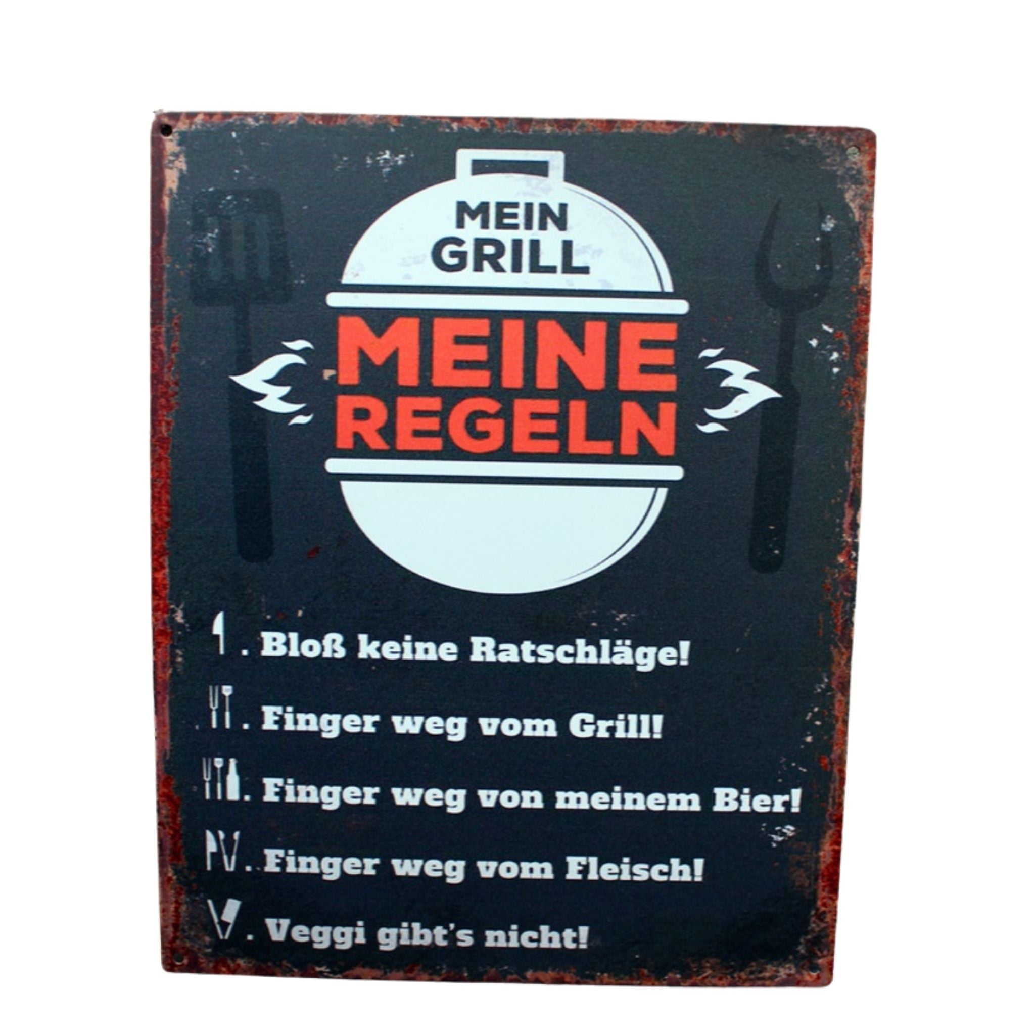 Shabby Blechschild Grillregeln Wanddeko