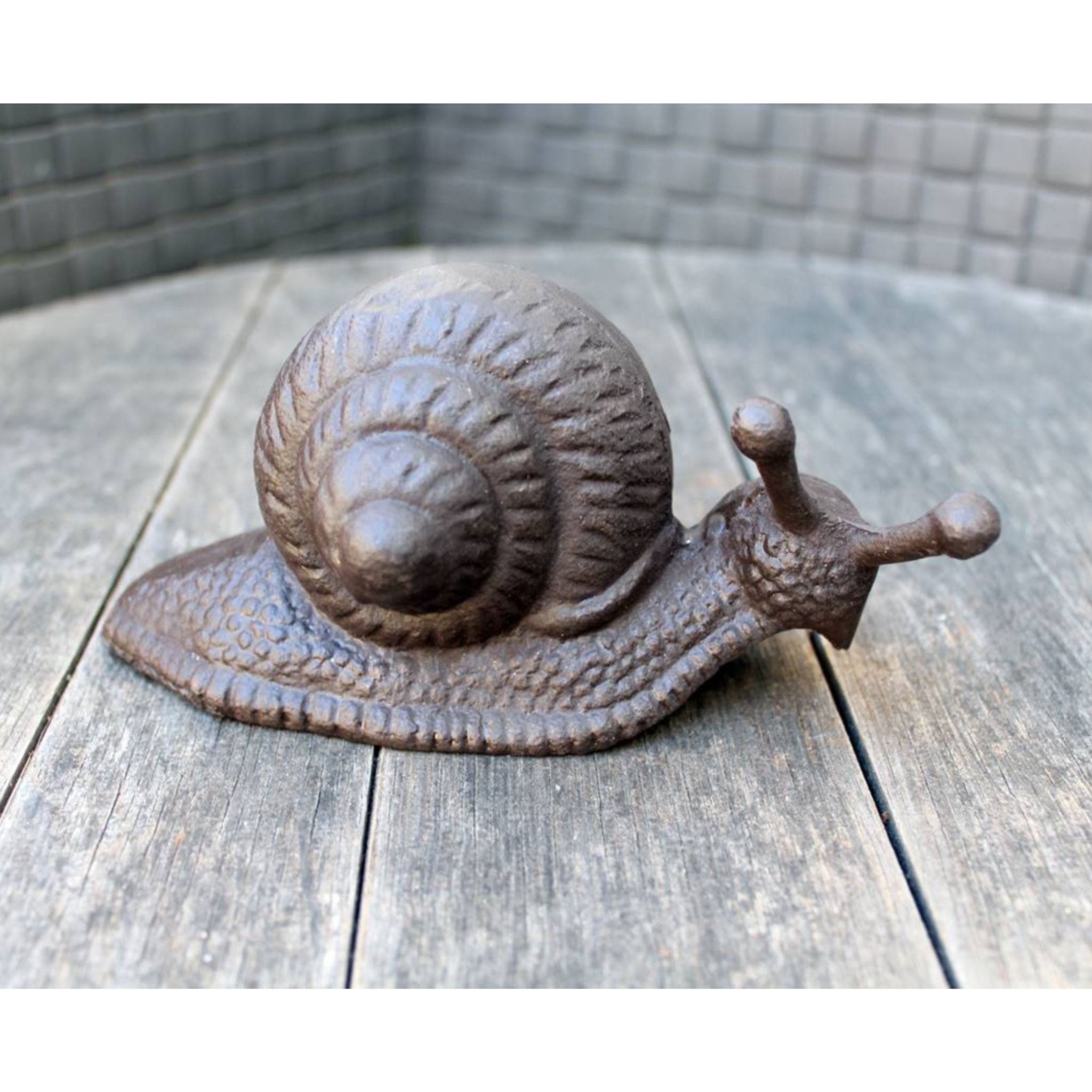Gartenfigur Schnecke Gusseisen Antikbraun Landhaus-Stil 16cm