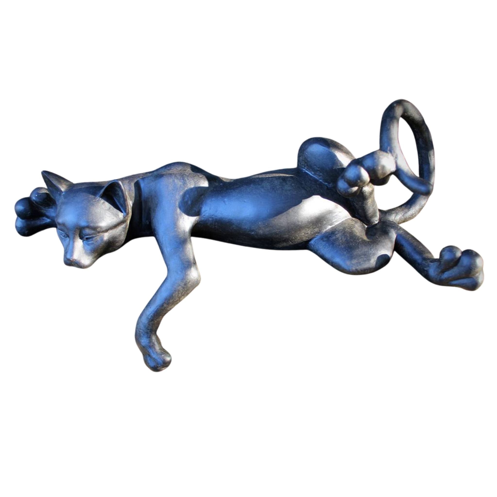 Dekofigur Katze schlafend Vintage-Anthrazit 36 cm