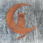 Gartenfigur Katze im Mond Edelrost