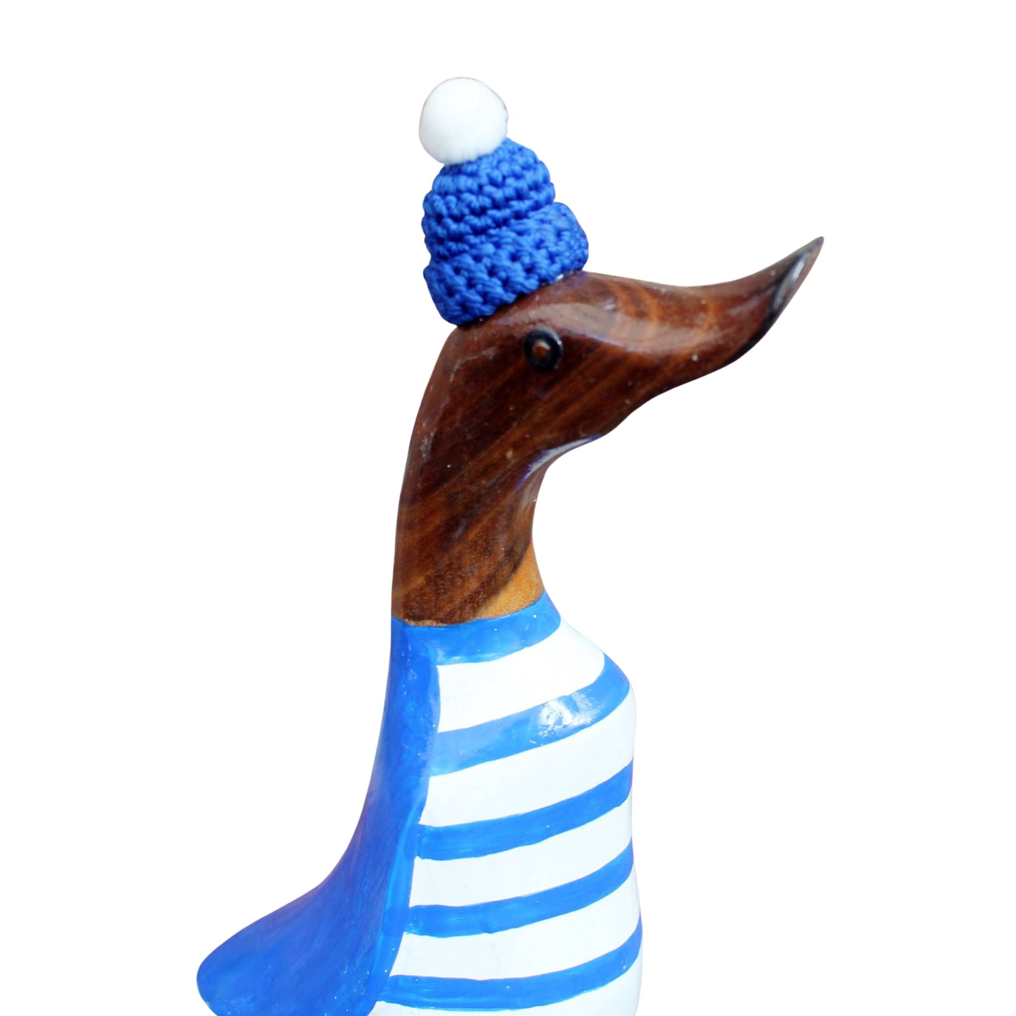 Dekofigur Bade-Ente mit blauer Mütze Bambus 28,5 cm