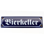 Emaille Schild Bierkeller Blau Weiß im Nostalgie-Stil 30x8cm