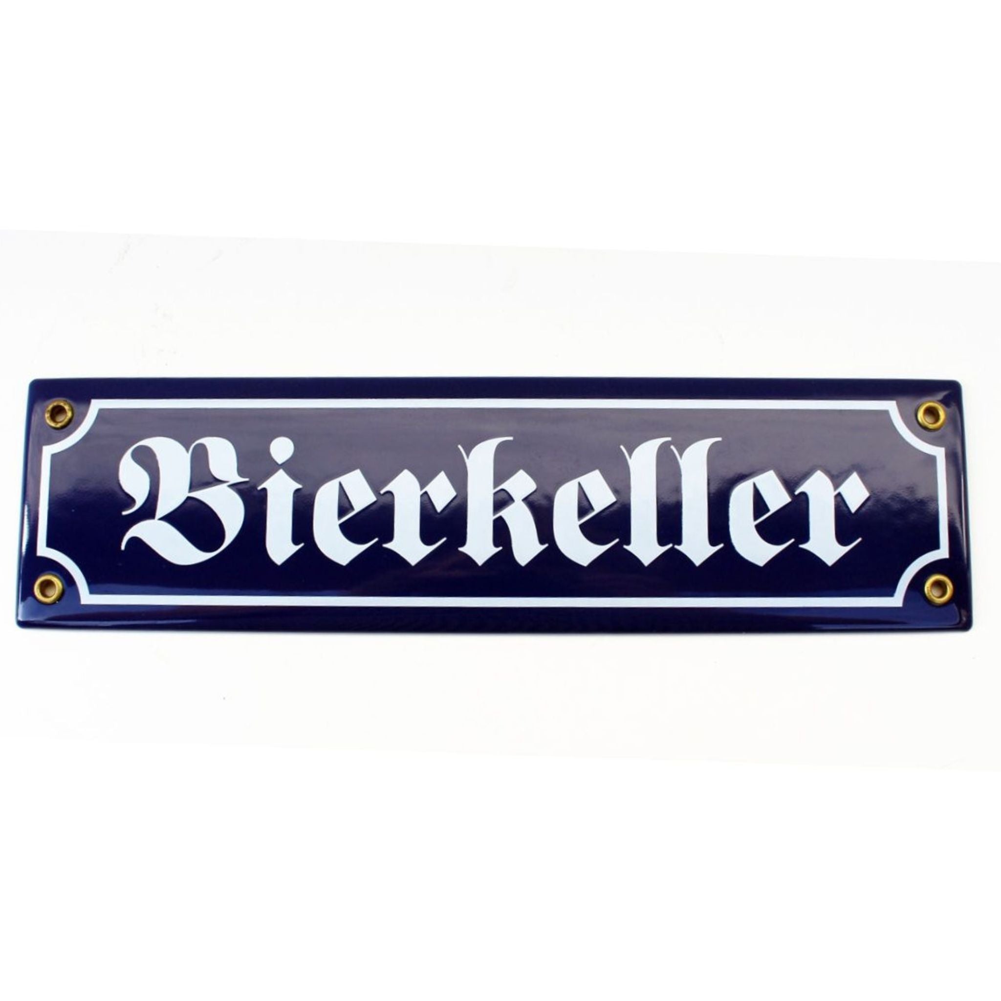 Emaille Schild Bierkeller Blau Weiß im Nostalgie-Stil 30x8cm