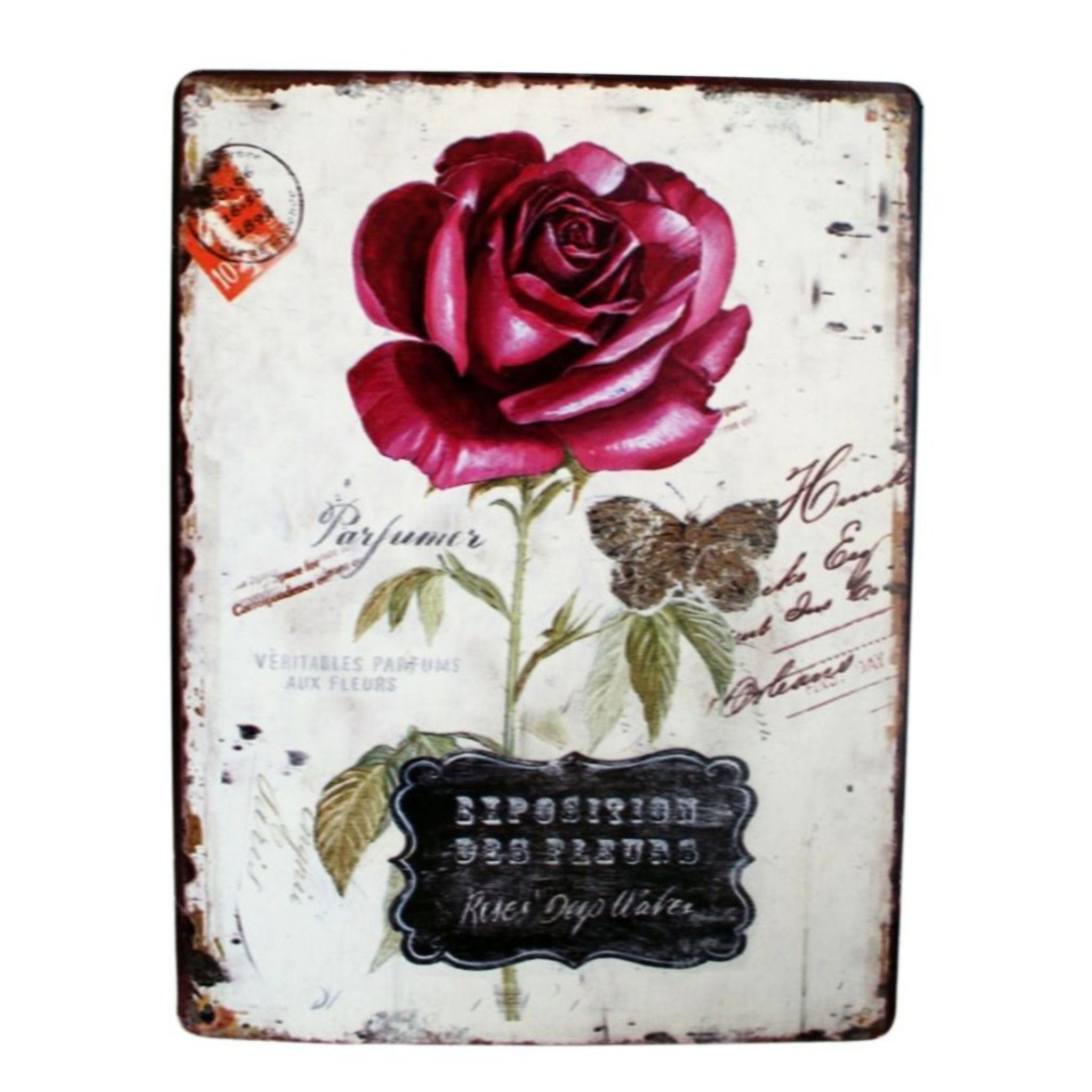 Shabby Blechschild Nostalgie Rose Vintage 33x25cm