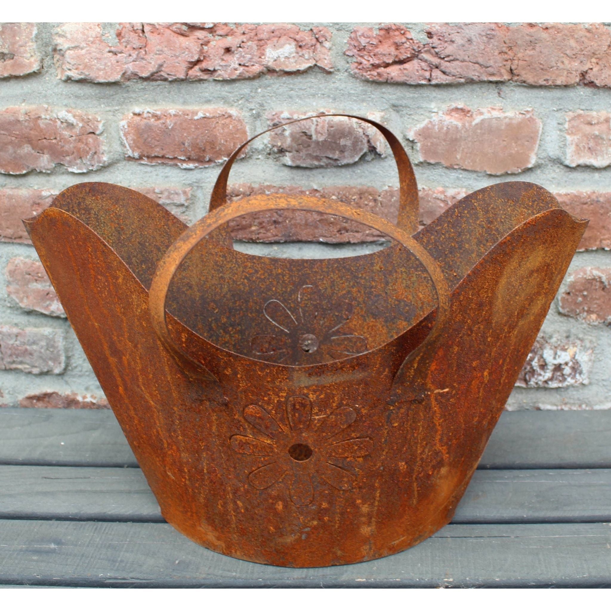 Rost Pflanztasche Dekokorb mit Blüten 42 cm