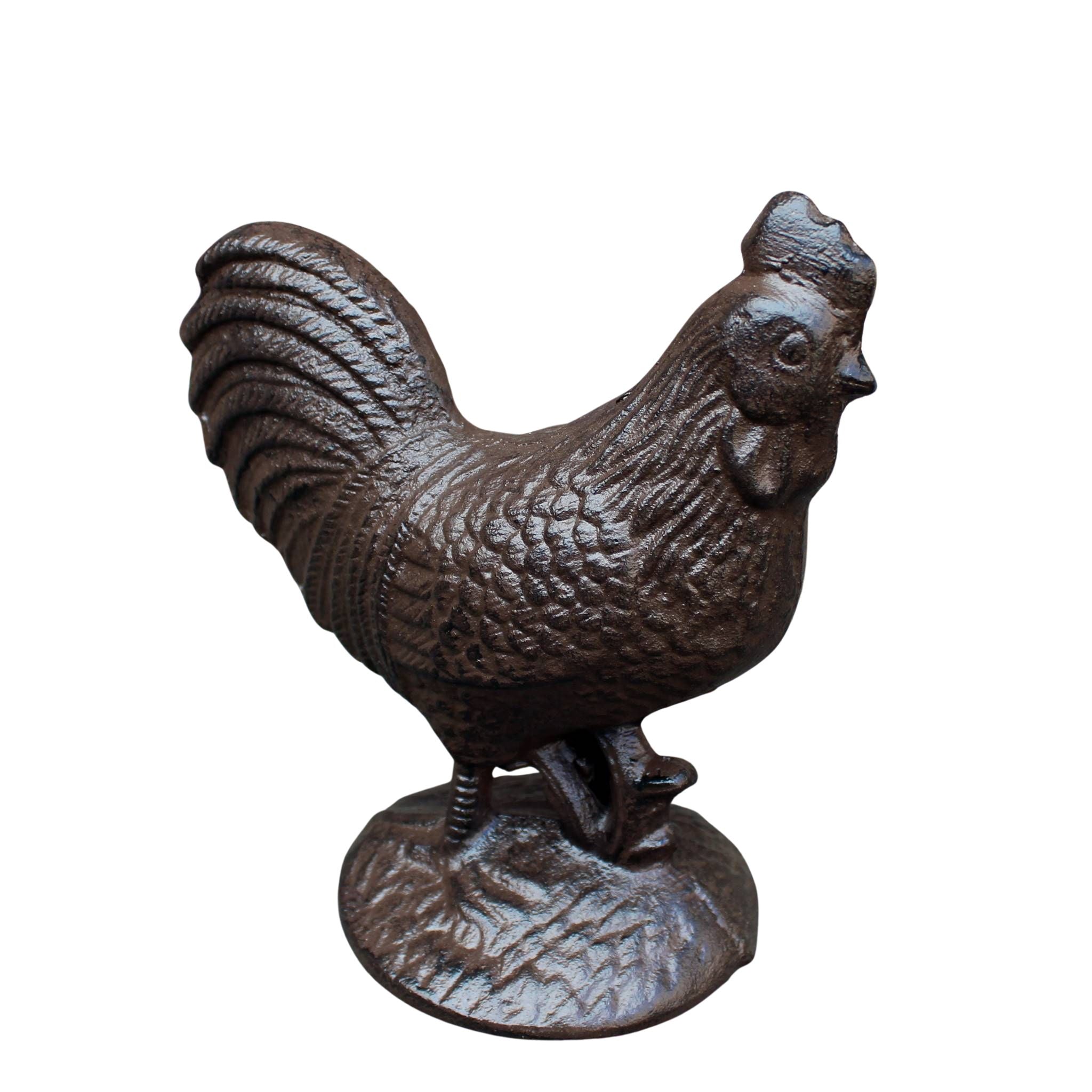 Hahn Gusseisen Antikbraun Schwere Gartenfigur H18cm