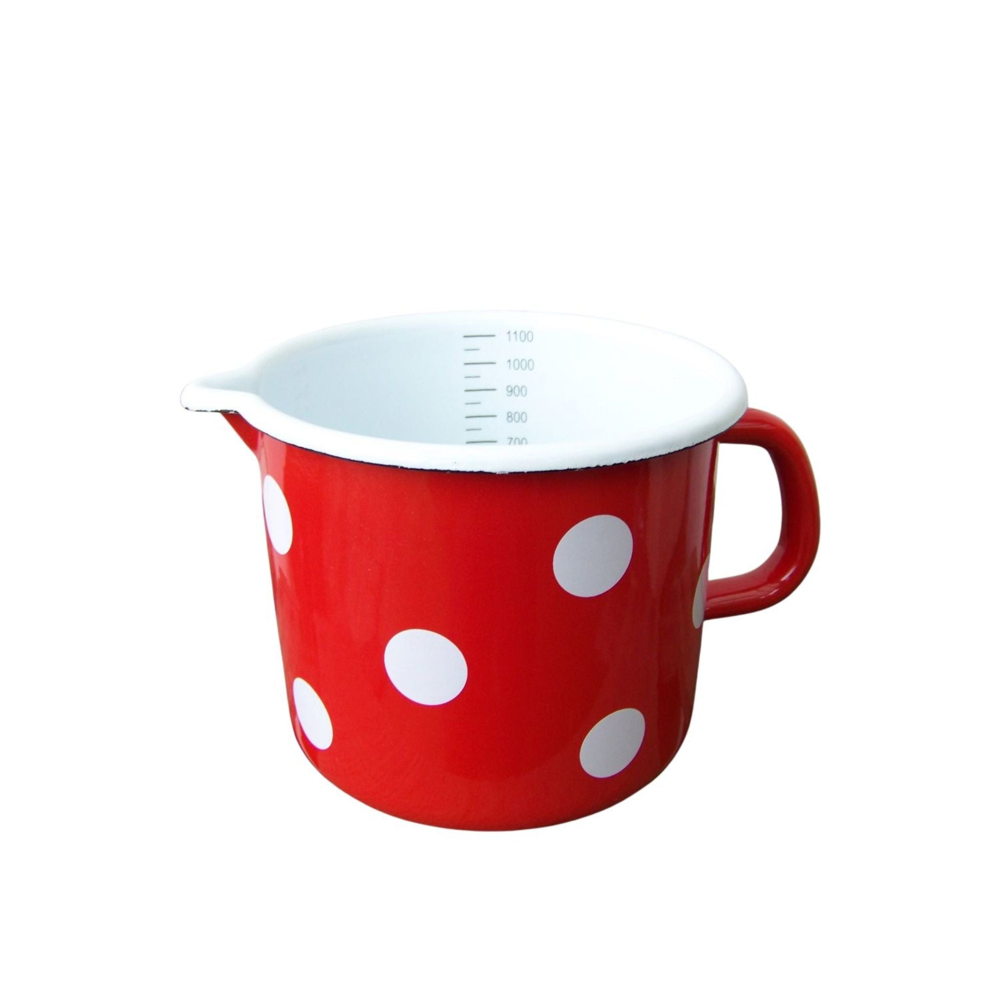 Emaille Milchtopf Rot Weiß gepunktet 1L im Retro-Look