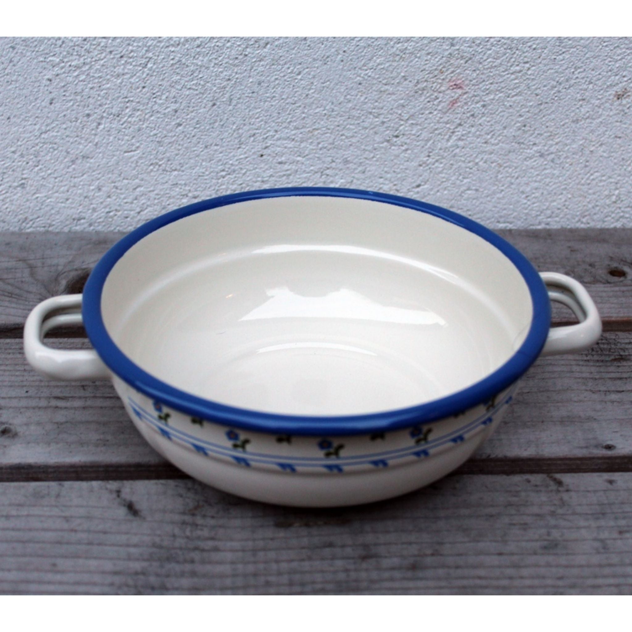 Emaille Bauernschüssel Blau Weiß Blumen 16cm
