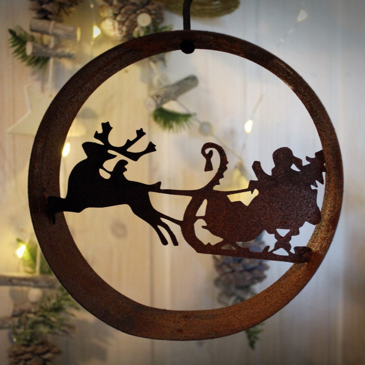 Edelrost Dekoring Weihnachtsmann mit Schlitten 15 cm