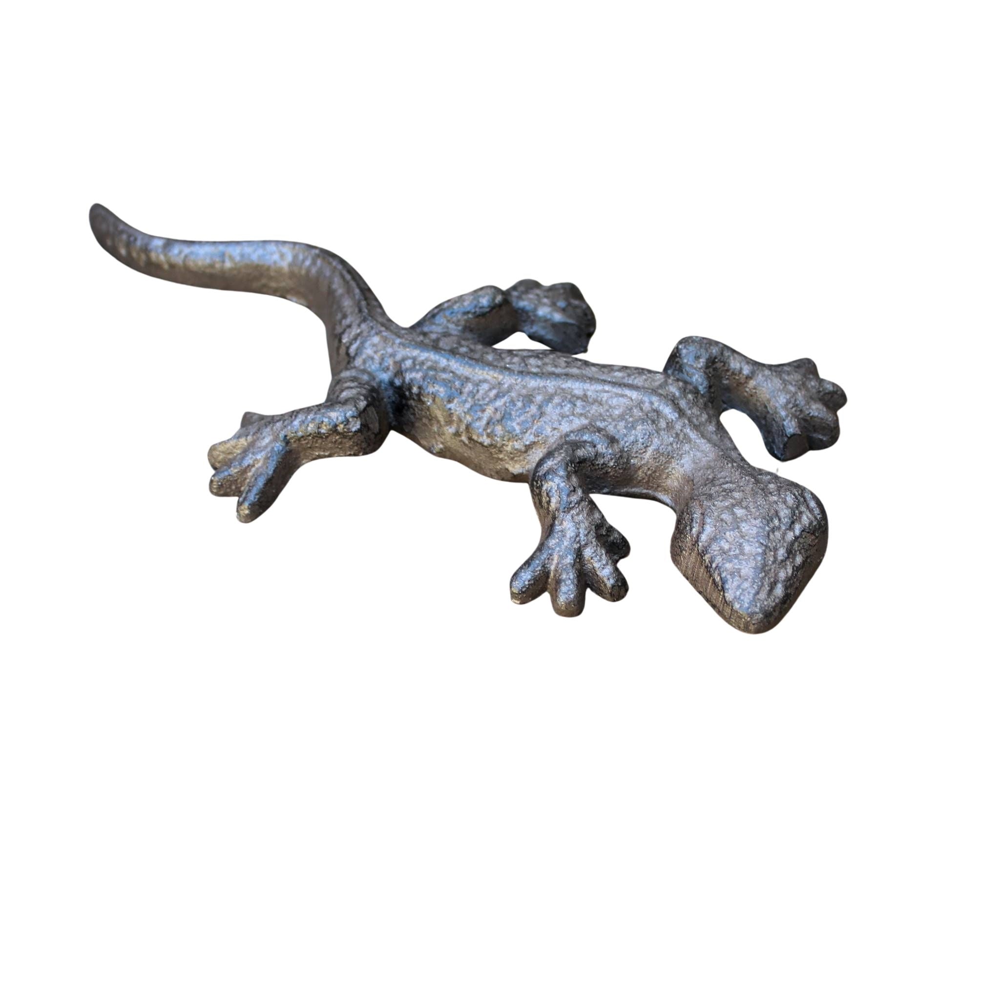 Deko Eidechse aus antikbraunem Gusseisen Gartenfigur 22cm