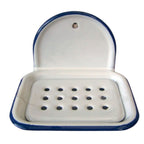 Emaille Seifenschale Weiß Blau 13 cm