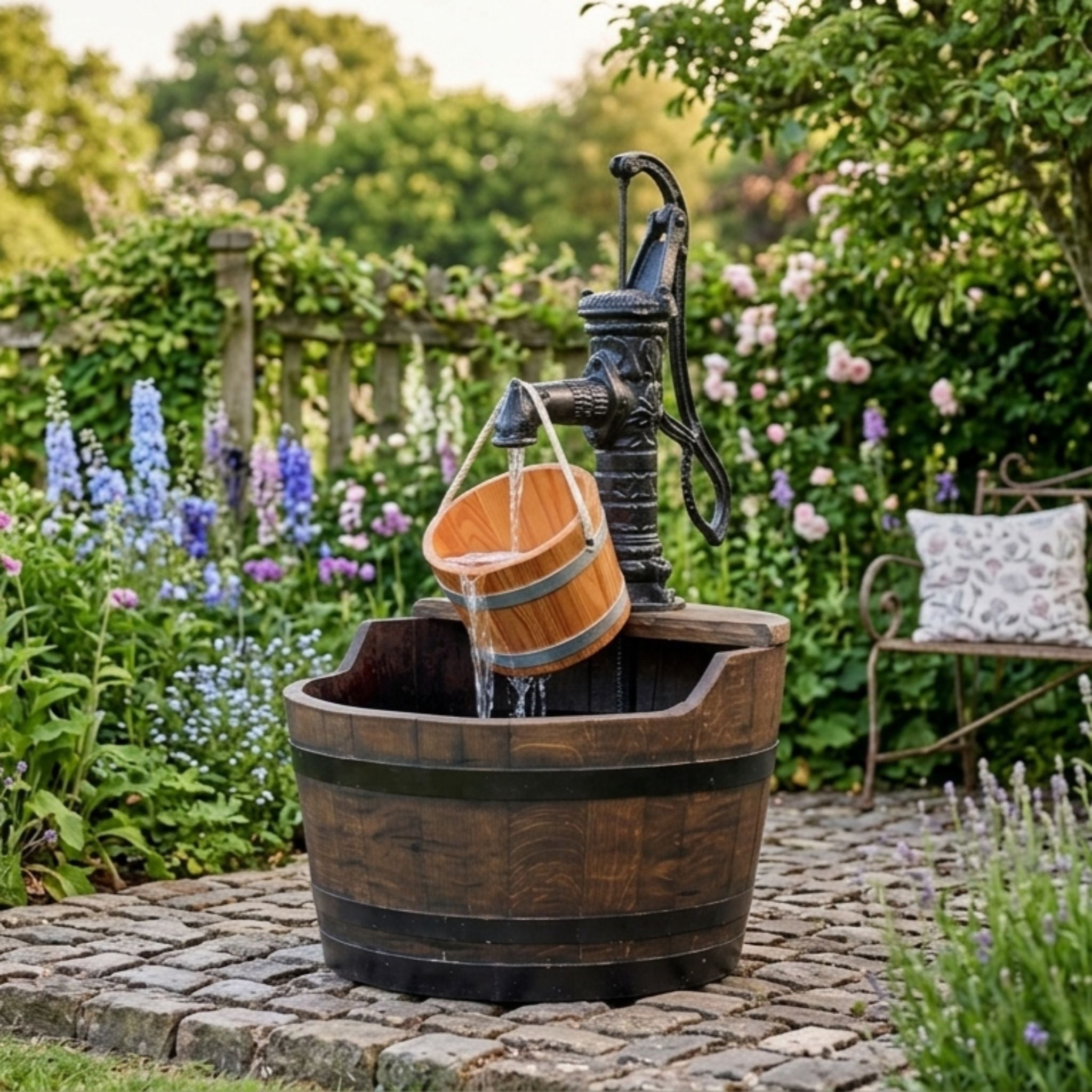 Weinfass Wasserspiel Schwengelpumpe Nostalgie
