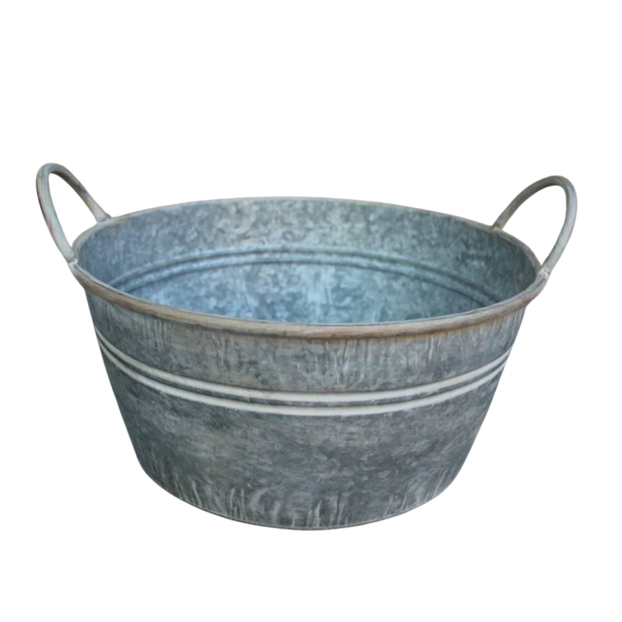Zink Pflanzschale rund Vintage mit Griffen 33cm