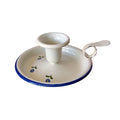 Emaille Kerzenhalter Weiß Blau mit Blumen 13 cm