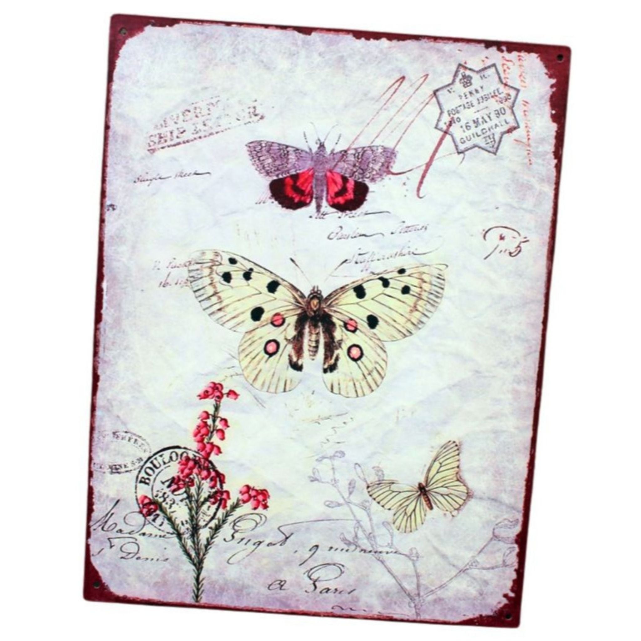 Shabby Blechschild Schmetterlinge Wanddeko 33x25cm