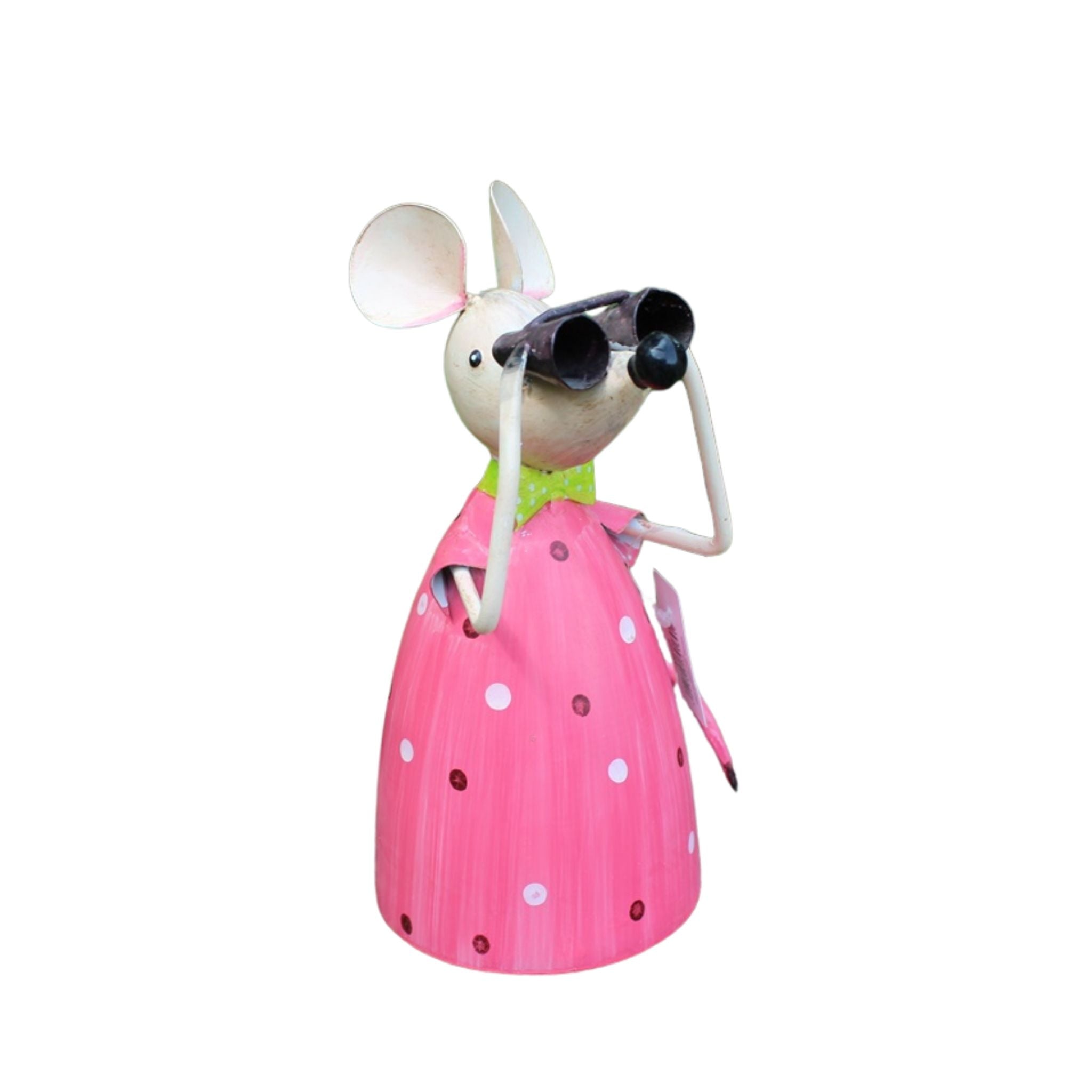 Gartenfigur Zaunhocker Maus Fernglas