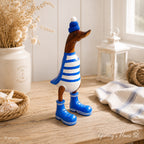 Dekofigur Bade-Ente mit blauer Mütze Bambus 28,5 cm