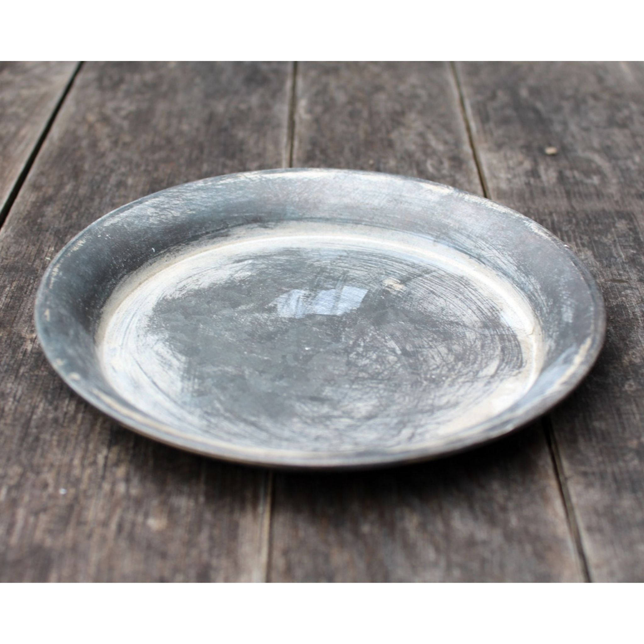 Kerzenteller Shabby Chic Metall Antikgrau gewischt 13,5cm