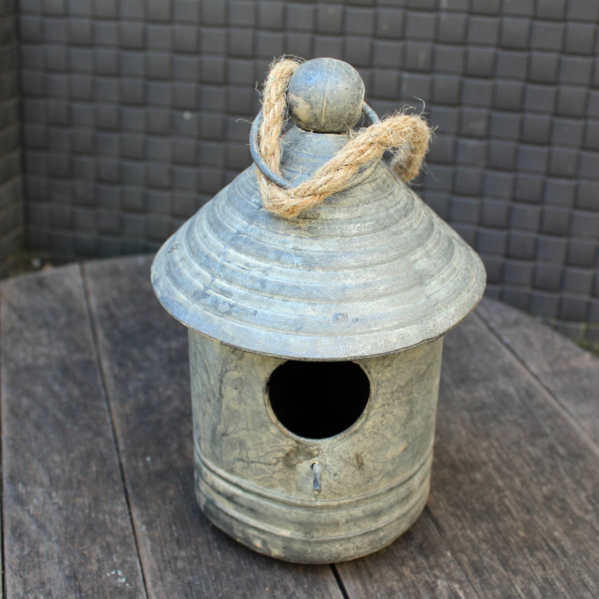 Zink Vogelhaus Rund Rustikal Vintage-Stil H22 cm