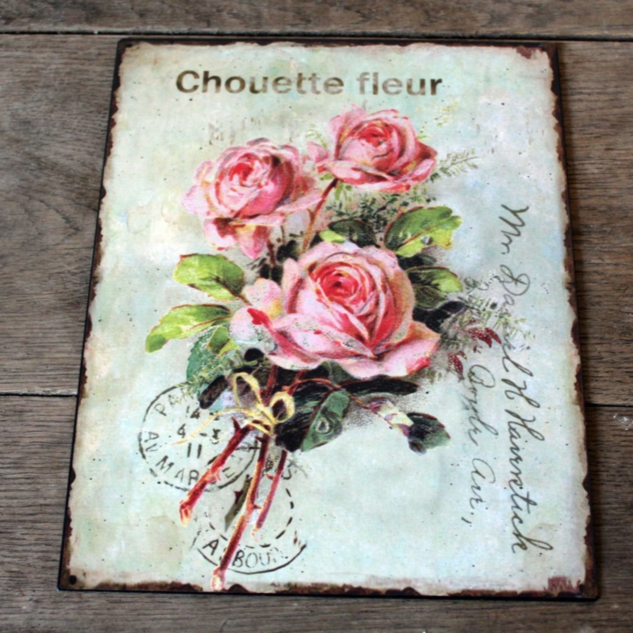 Blechschild Rosen Shabby Vintage Postkartenstil Nostalgie