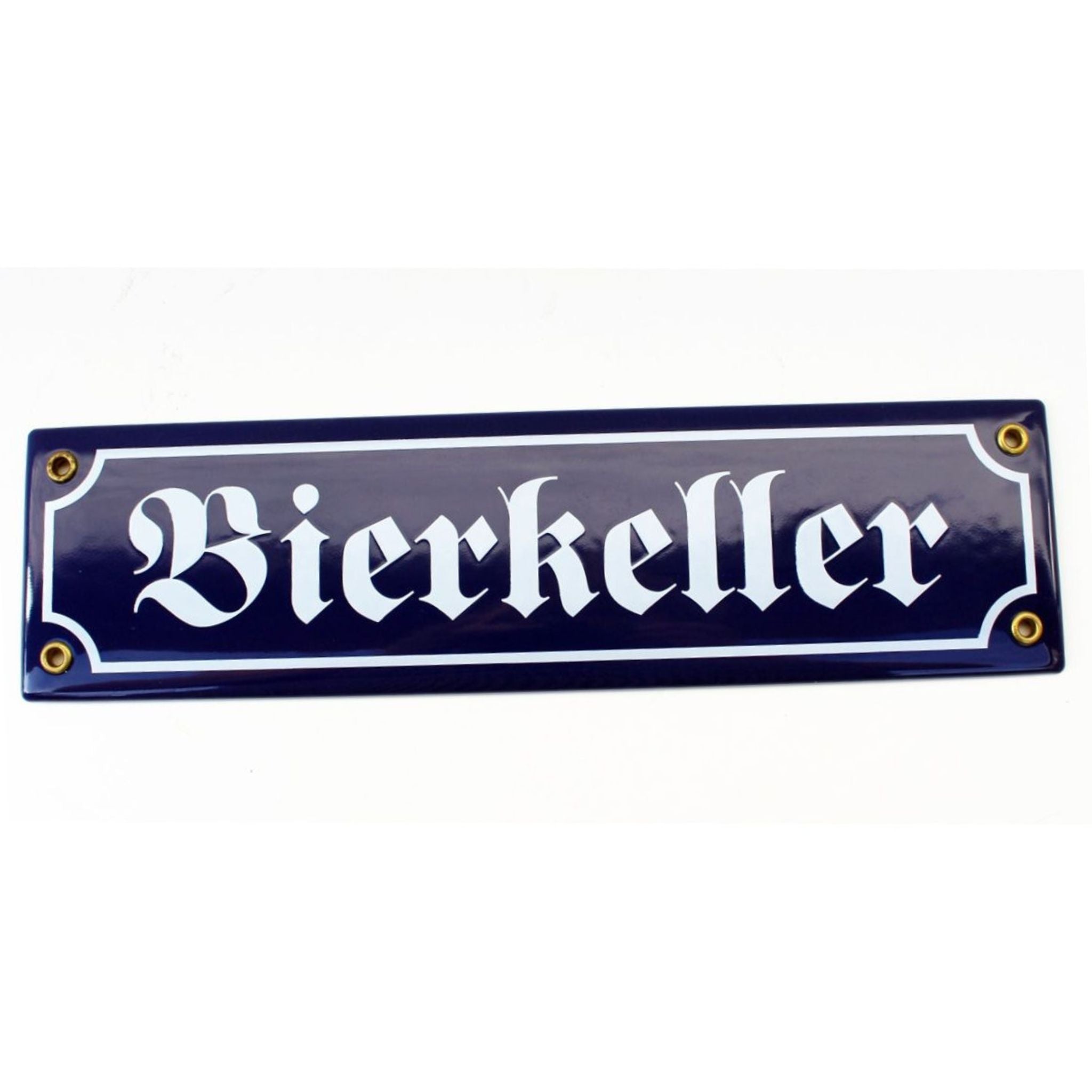 Emaille Schild Bierkeller Blau Weiß im Nostalgie-Stil 30x8cm