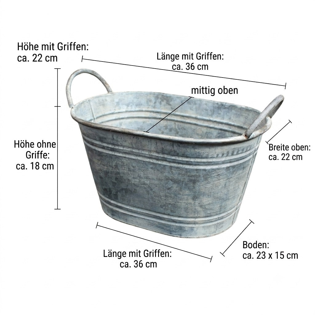 Pflanzkübel zink oval Landhausstil L36cm