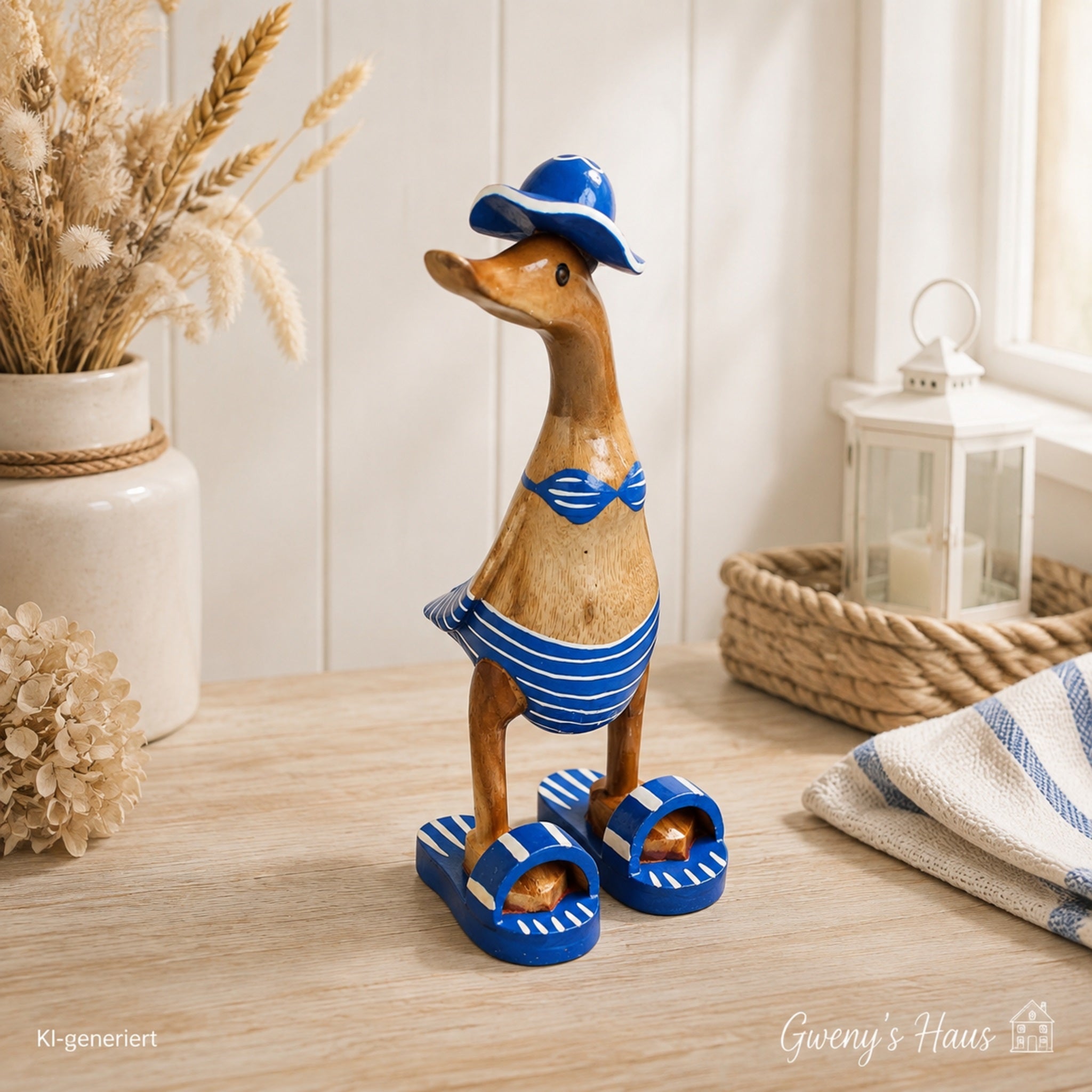 Dekofigur Bade-Ente im Bikini Bambus 27,5 cm