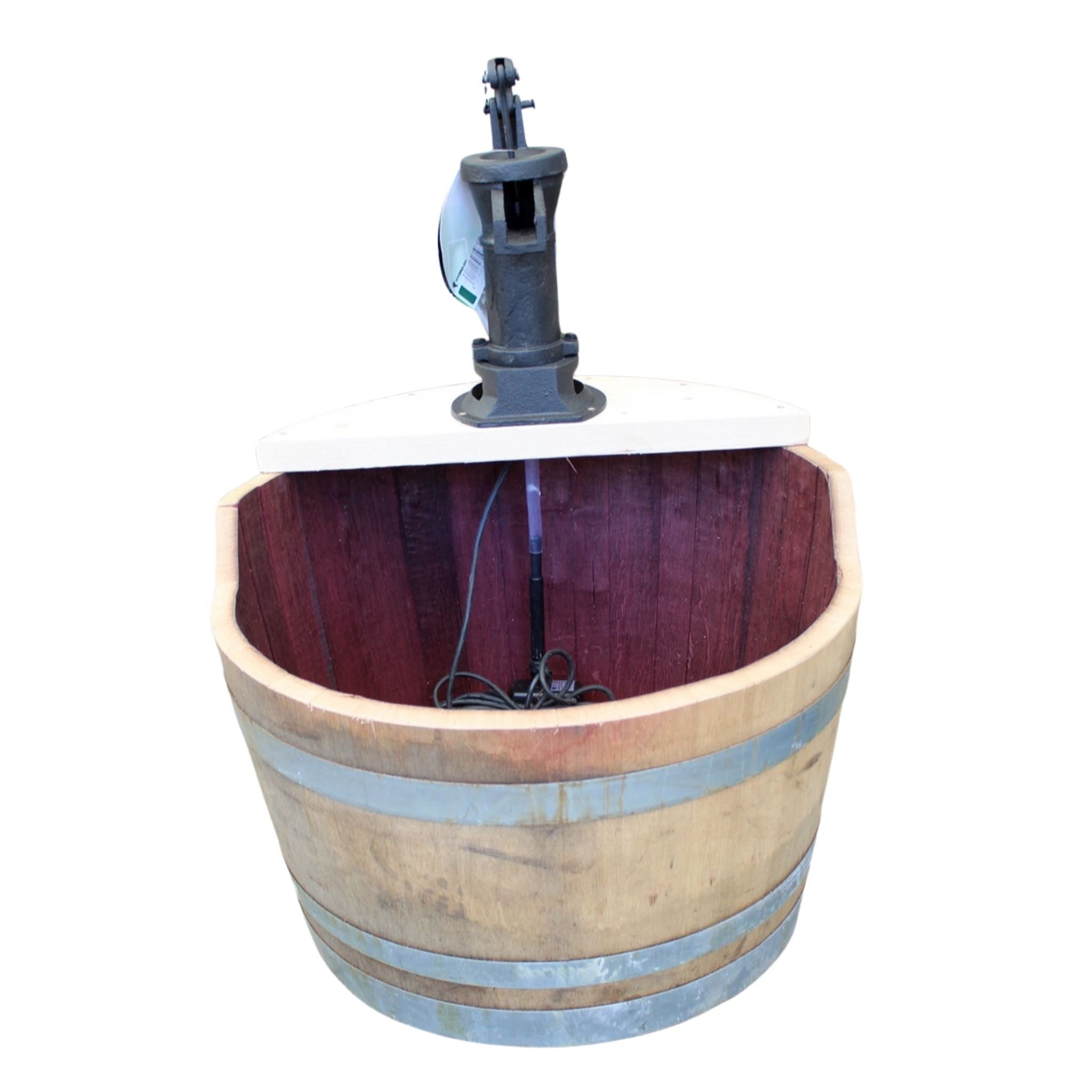 Weinfass Wasserspiel m. Pitcherpumpe natur