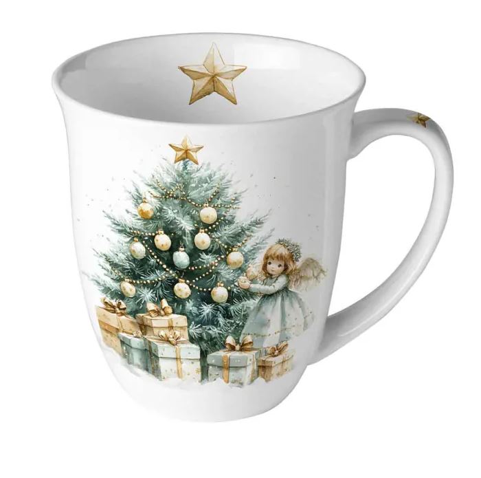 Porzellan Tasse Weihnachtsengel mit Christbaum 0,4 L