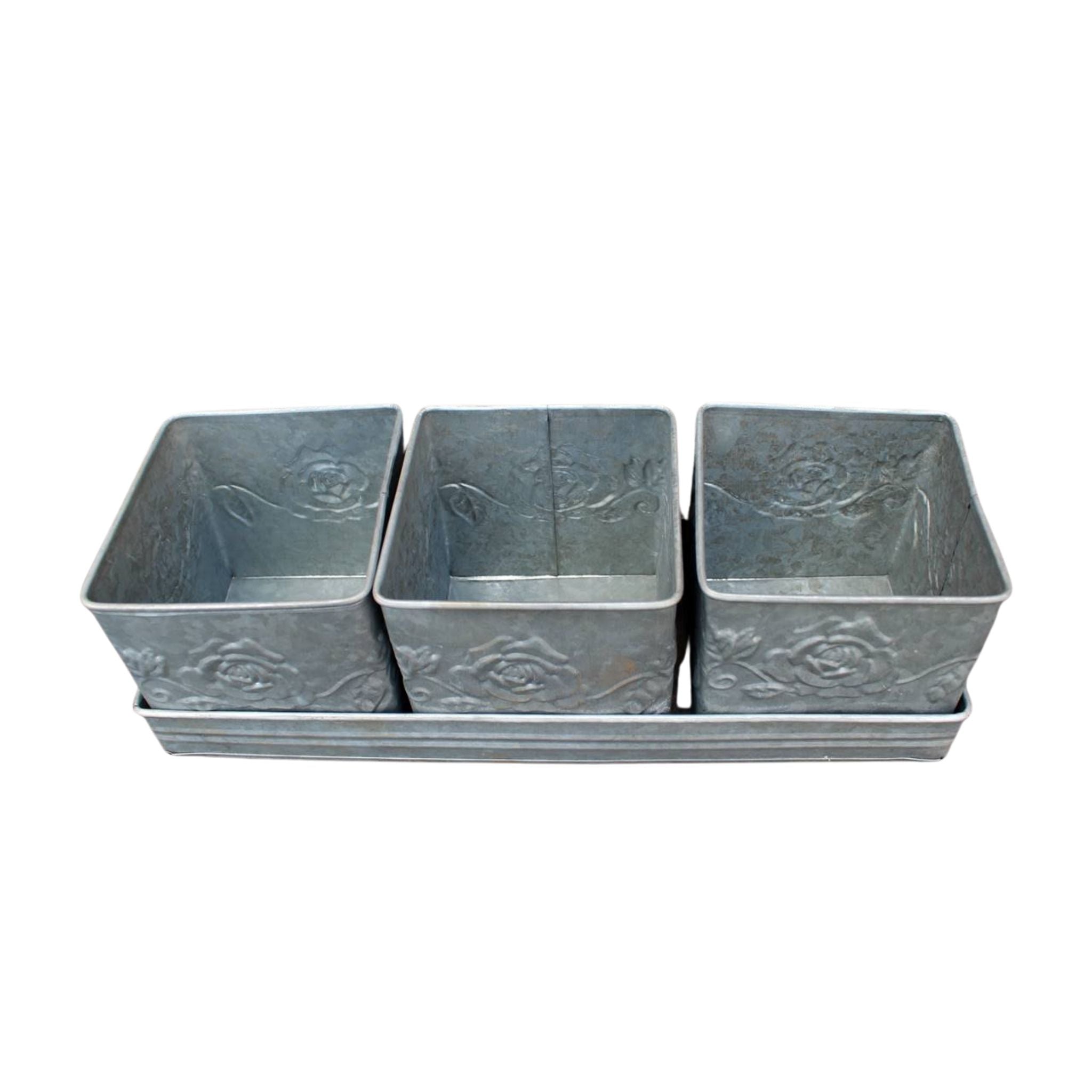 Zink Pflanztopf Set Rosen-Relief 3er Set Landhaus 37 cm