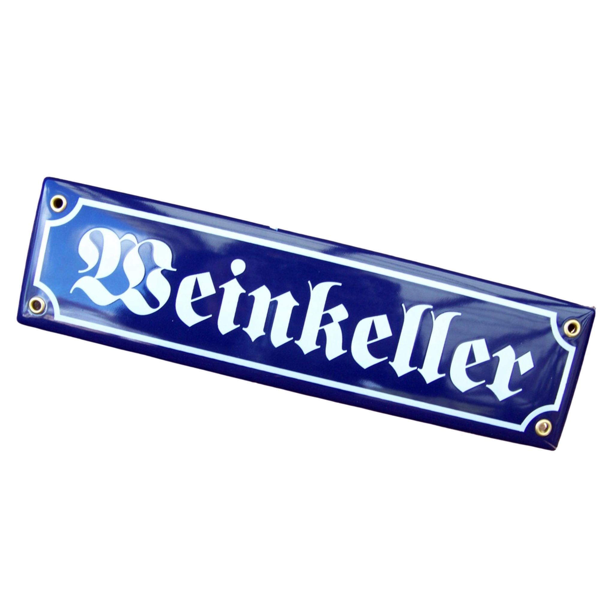Emaille Schild Weinkeller Blau Weiß  Nostalgie-Stil 30x8 cm