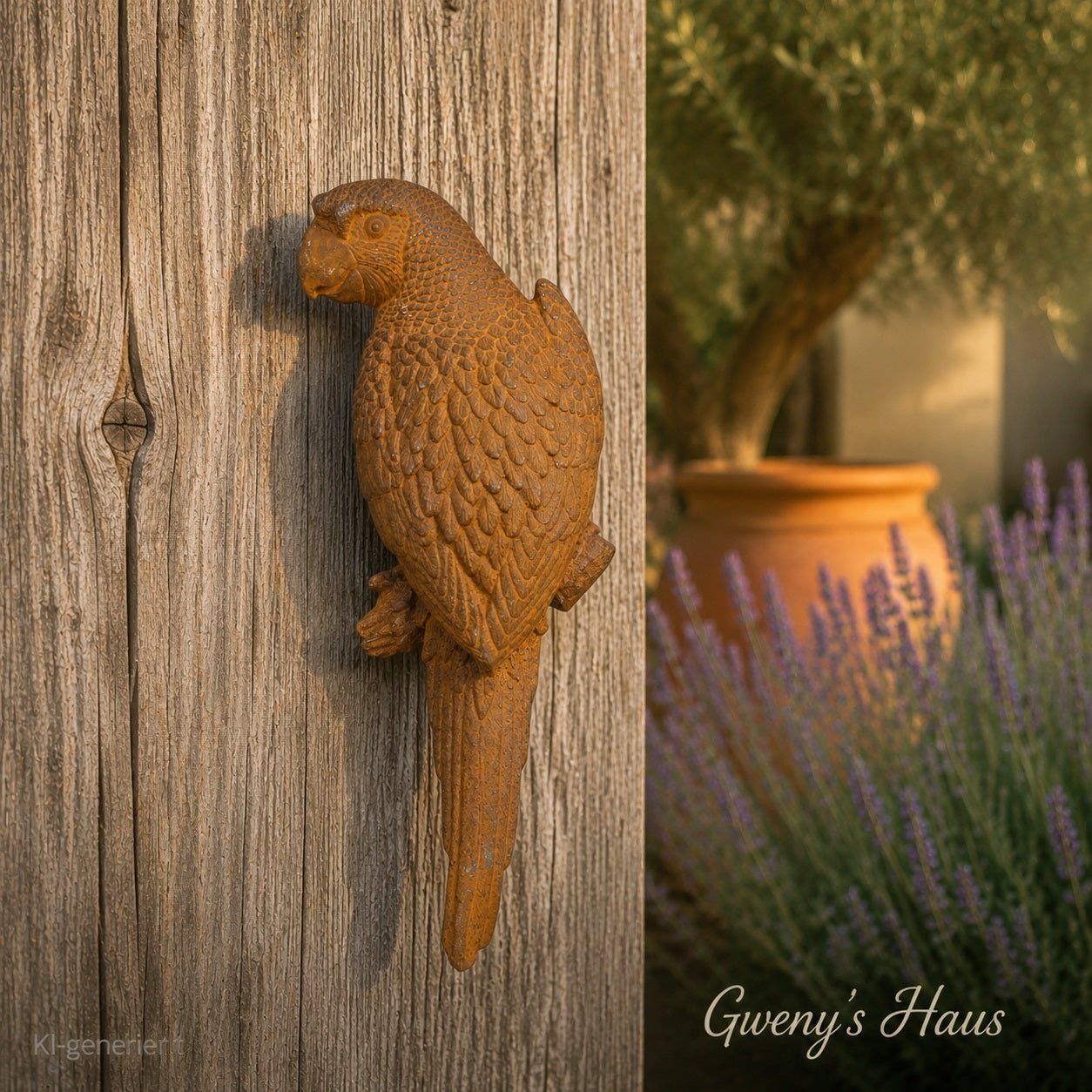 Gartenfigur Papagei Edelrost Vintage-Stil Wanddeko 28cm