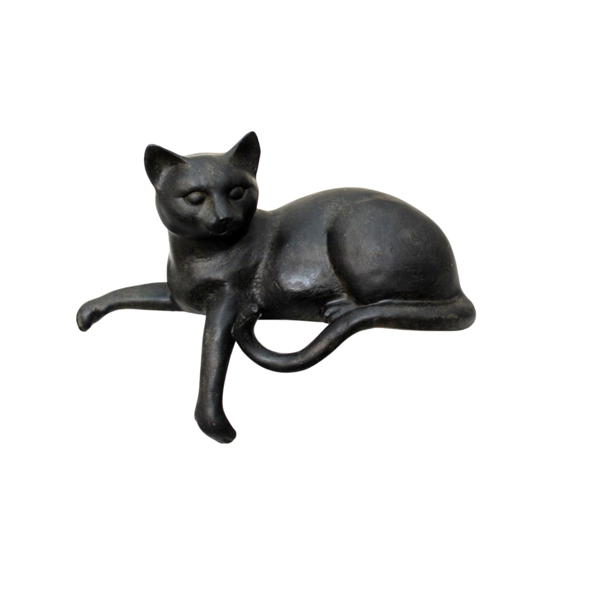 Dekofigur Katze liegend Schwarz Kantenhocker 27 cm