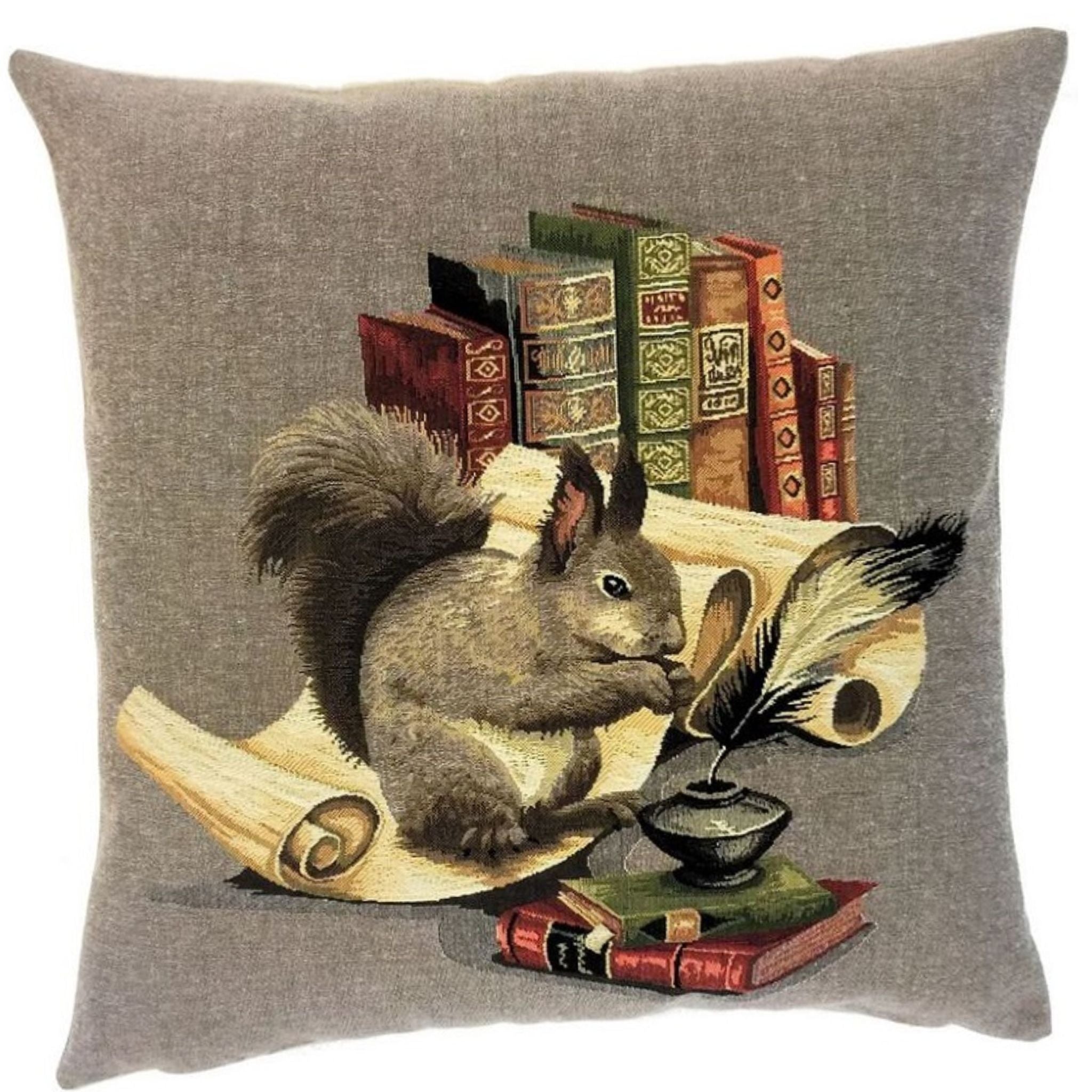 Gobelin Kissen Eichhörnchen mit Büchern