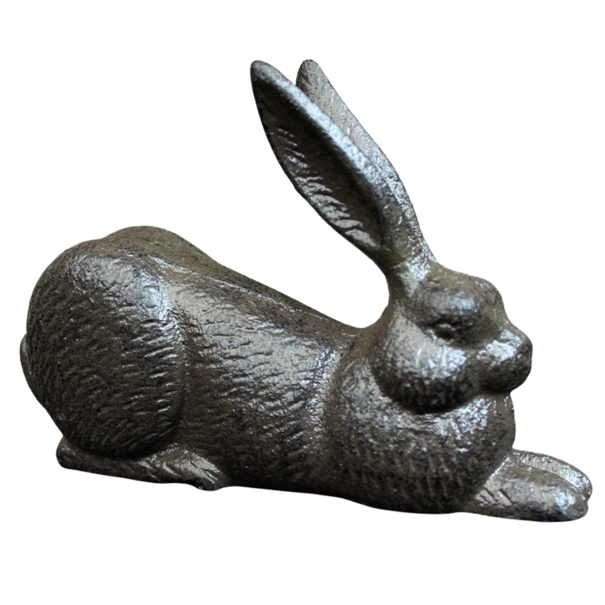 Gartenfigur Hase liegend Gusseisen Antikbraun 18 cm