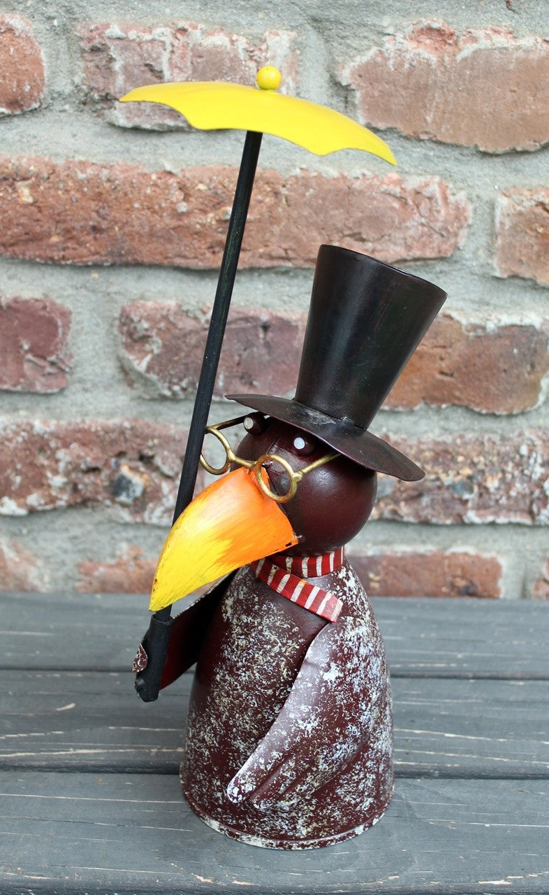 Zaunhocker Rabe mit Schirm Gartenfigur