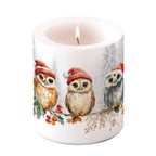 Kerze groß Eulen mit Weihnachtsmützen 10 cm