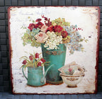 Shabby Blechschild Blumentöpfe Schale Kanne Wanddeko