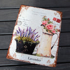 Shabby Blechschild Kanne Rosen Lavendel 33x25cm