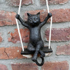 Dekofigur Katze auf Schaukel Rustikal-Stil 80cm