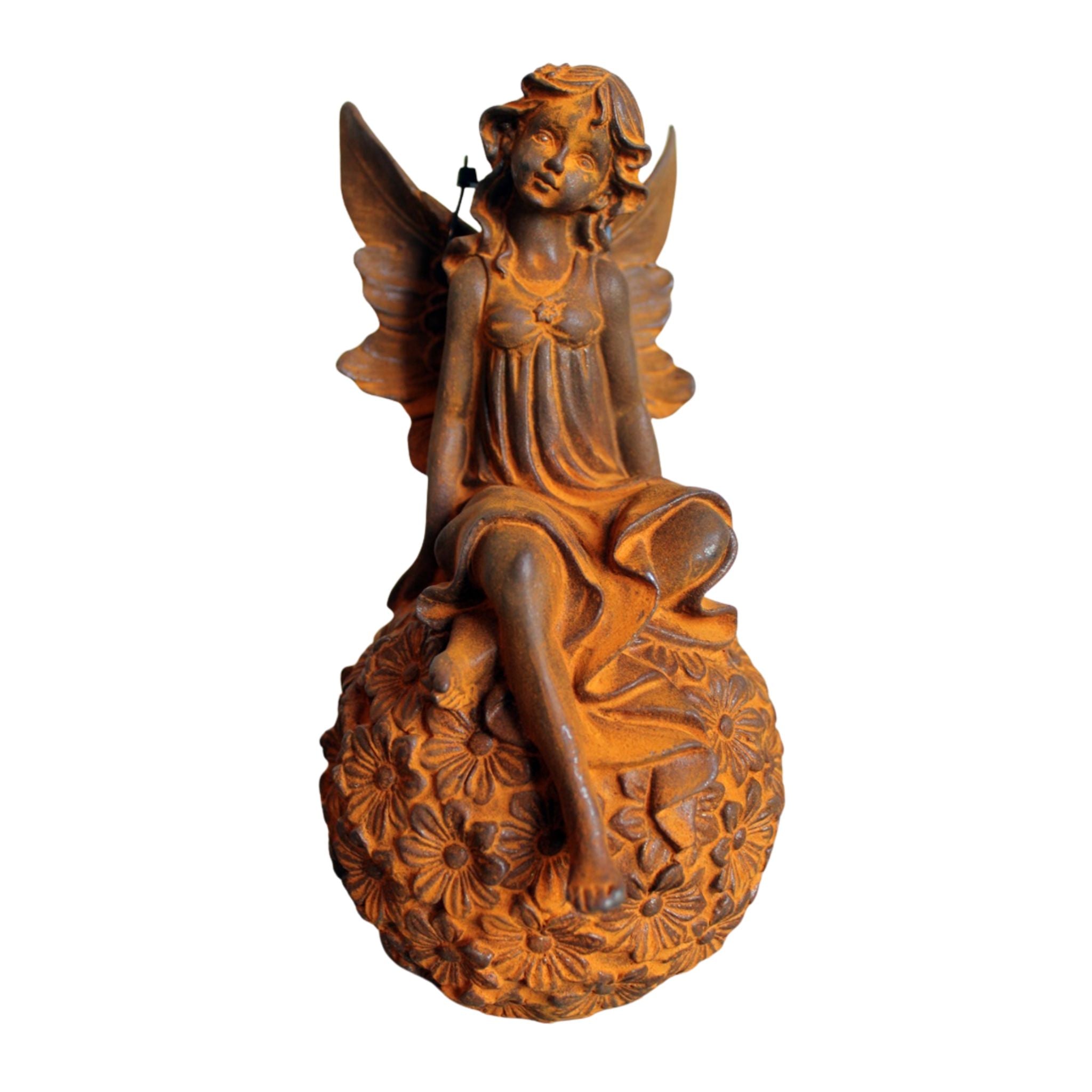 Gartenfigur Elfe auf Blütenkugel