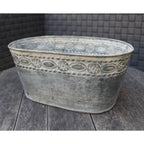 Zink Pflanzschale oval Ornament Relief Vintage 27cm
